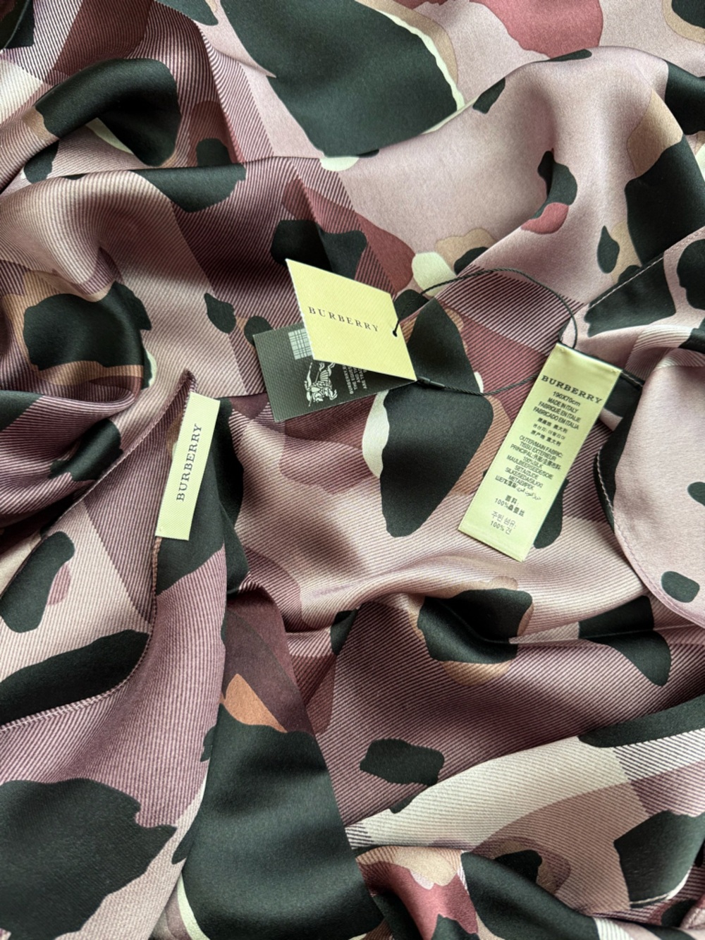 New Burberry Lightweight Check Print Purple Silk Scarf - Picture 3 of 6